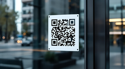 qr code, window, sticker, scan, contactless, glass, mobile access, black and white, barcode, technol