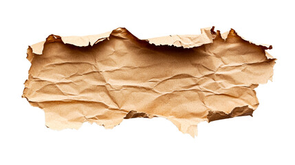 Wall Mural - ripped and crumpled brown paper texture on black background, cut out transparent