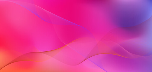 Wall Mural - Bright vector neon purple, pink and orange mesh gradient background with wavy lines. Abstract soft magenta violet digital watercolor with wave strokes pattern for business concept, technology design