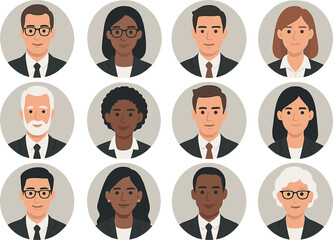 Wall Mural - Diverse team of professional avatars in circular profile icons