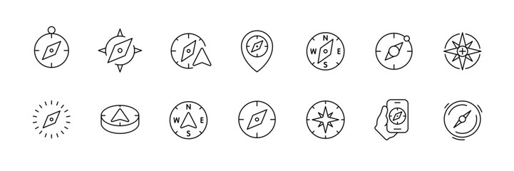Poster - Minimalist linear compass icons set for navigation and travel design projects