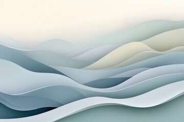 Aufkleber - Layered hills under morning light create a tranquil atmosphere with soft fog enveloping the landscape