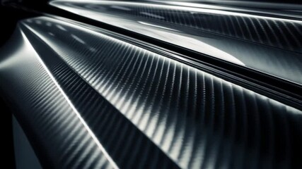 Poster - Sleek carbon fiber surface with glossy finish showcases modern design, high performance texture, and intricate patterns, reflecting light and shadow for dynamic automotive aesthetic.
