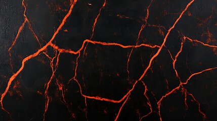 Poster - Abstract artistic representation of cracked black surface with bright red lines resembling lava flows, creating a dynamic contrast and energy