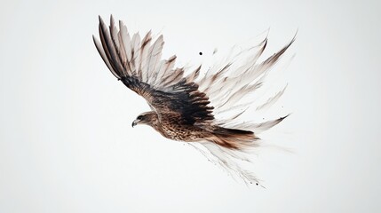 Aufkleber - Hawk diving through the air with dynamic wings spread wide against a white background showcasing natures elegance