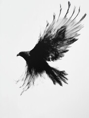 Aufkleber - Hawk diving gracefully through the air with flowing feathers against a white background