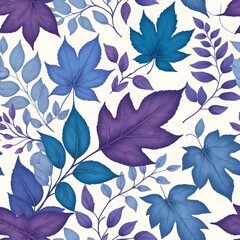 Poster - Elegant Floral Design, Blue And Purple Leaves Pattern. Delicate Vines, Soft Background, Artistic Foliage Creates Depth. Natural Beauty For Creative Projects.