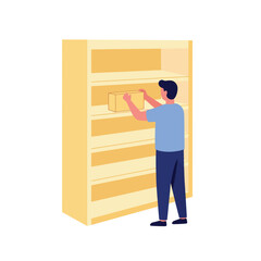 Poster - Person placing box on shelf in minimal style vector art