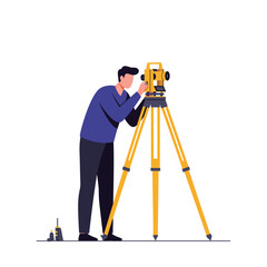Poster - Surveyor using level instrument with flat design in bright colors vector art