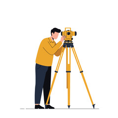 Poster - Surveyor using equipment in bright colors, minimal design style, vector illustration