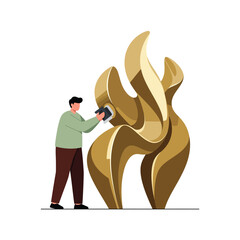 Poster - Sculptor refining abstract sculpture in flat modern design vector art