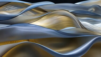 Poster - serene elegance flowing fabric waves in blue, gold, and white with soft textures and gentle curves f
