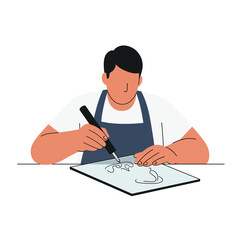 Poster - Person creating art with a pen on paper in flat vector art style vector illustration