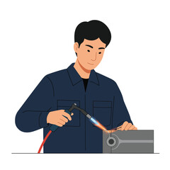 Poster - Skilled technician working with welding torch in flat vector art style