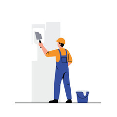 Poster - Painter applying fresh coat of paint in minimal flat vector art