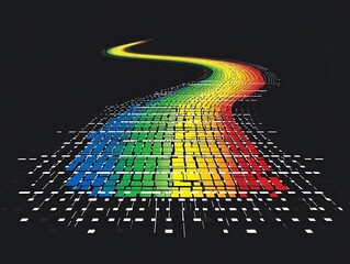 Poster - Digital rainbow spectrum path leading forward on dark background concept
