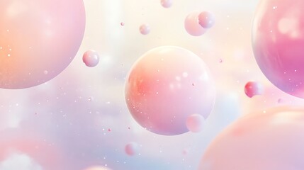 Poster - Soft pastel colored bubbles floating in an ethereal atmosphere with gentle lighting, creating a dreamy and whimsical feel
