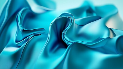Poster - Textured blue silk fabric displaying elegant folds and soft, flowing drapes, creating a luxurious and serene visual effect