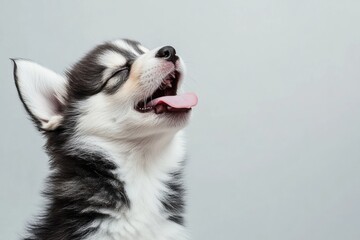 Poster - Happy corgi puppy with tongue out enjoying playful moment in bright white studio