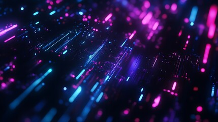 Fototapete - Vibrant digital abstract visualization with neon pink, blue, and purple light streaks creating a sense of motion and depth