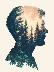 Aufkleber - Nature intertwined with human thought represented through tree-filled silhouette