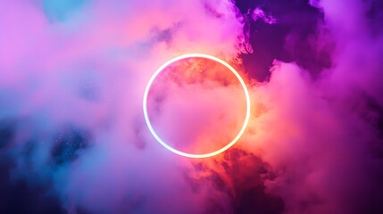 Poster - Abstract composition of vivid colors blending in circular formation with ethereal clouds and glowing light in the background, creating a dreamlike atmosphere of creativity and imagination