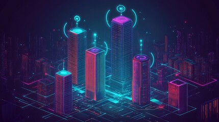 Poster - Abstract vector icons showing company structure, global network, and innovation
