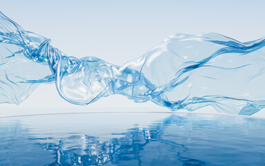 Poster - Flowing transparent cloth with water surface, 3d rendering.