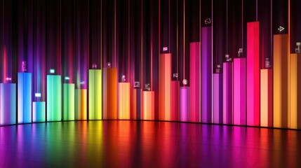 Poster - Business technology growth charts over a futuristic background with data nodes and neon accents