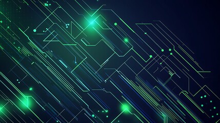 Fototapete - Abstract digital background featuring vibrant green and blue angular lines and geometric shapes against a dark backdrop, creating a sense of movement and energy with a dynamic and futuristic feel
