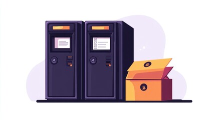 Poster - Click-and-collect concept with digital order receipt and locker icon beside delivery box illustration