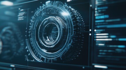 Poster - Close-up of mechanical parts designed on a computer monitor with D modeling software, no people