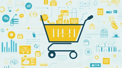 Poster - E-commerce success infographic with charts, store statistics, and icons for user engagement