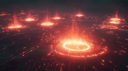 Poster - Global technology business network concept with glowing nodes and digital world map