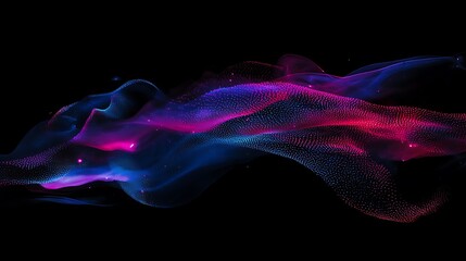 Fototapete - Abstract wave of colorful particles flowing in a gradient of deep blue and vibrant pink hues, creating a dynamic and ethereal atmosphere