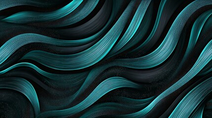 Poster - Abstract textured waves in shades of turquoise and deep black with sparkling accents creating a sense of depth and movement, evoking a contemporary artistic atmosphere