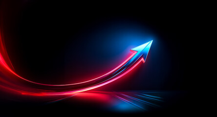 Aufkleber - glowing arrow with red and blue lights pointing upwards against a dark backdrop. dynamic feel with l