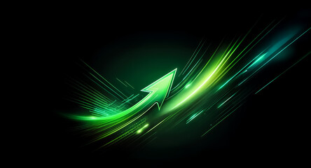 Aufkleber - luminous green arrow soaring upwards against a dark backdrop. dynamic light trails enhance the sense