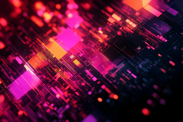 Poster - Abstract digital circuit board with vibrant neon colors.