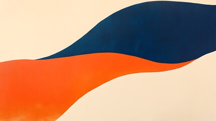 Poster - Colorful abstract waves blending orange, navy blue, and beige tones, creating a soothing yet dynamic composition