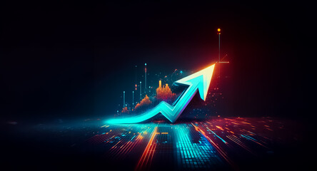 Wall Mural - a glowing arrow points upwards against a dark backdrop, symbolizing growth and progress. digital ele