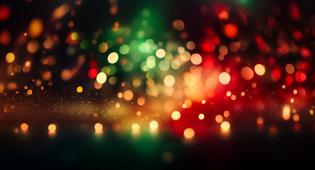 Wall Mural - blurred lights of red, green, and yellow create a festive and vibrant bokeh effect. the image evokes