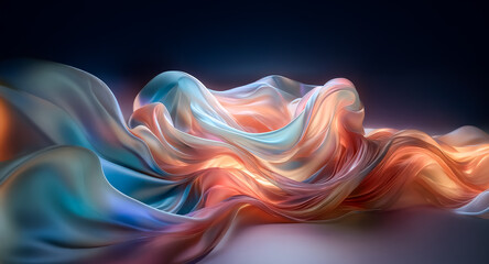 Aufkleber - abstract flowing material with vibrant colors of blue, orange, and beige. soft, smooth, wavy texture