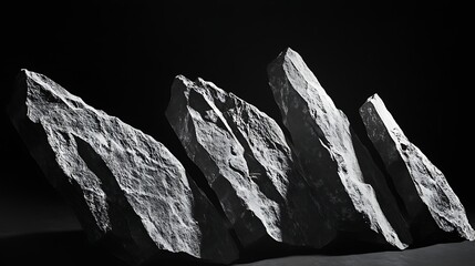 Poster - a striking arrangement of angular black rocks with rough textures and contrasting white speckles, cr