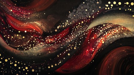 Poster - An abstract swirl of deep reds, golds, and black tones creates a vibrant and dynamic atmosphere, evoking feelings of movement and energy