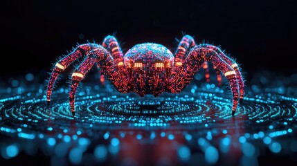 Poster - Cyber Spider: Digital Art, Network Security, Abstract Technology, Futuristic Design, AI, Code, Data, System, Web, Innovation, Cyberpunk, Sci-Fi