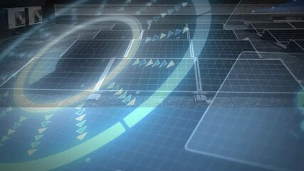 Poster - Animation of digital grid with arrows and lines illustrating futuristic data flow