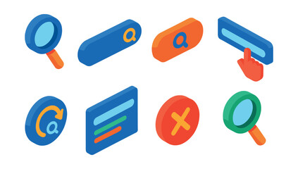 Poster - 8 vibrant search interface icons set in 3d isometric style for ui designs