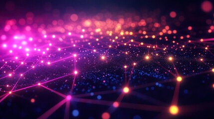 Poster - abstract digital network with glowing nodes and interconnected lines representing connectivity communication and futuristic technology infrastructure