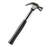 © MrIdhA - A floating claw hammer with a wooden handle, horizontally aligned, on a solid white background